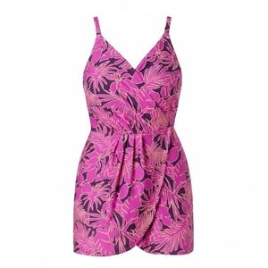 NEW Lands End Women's Swim Dress Tropical Floral Print V Neck Women Sz Lg